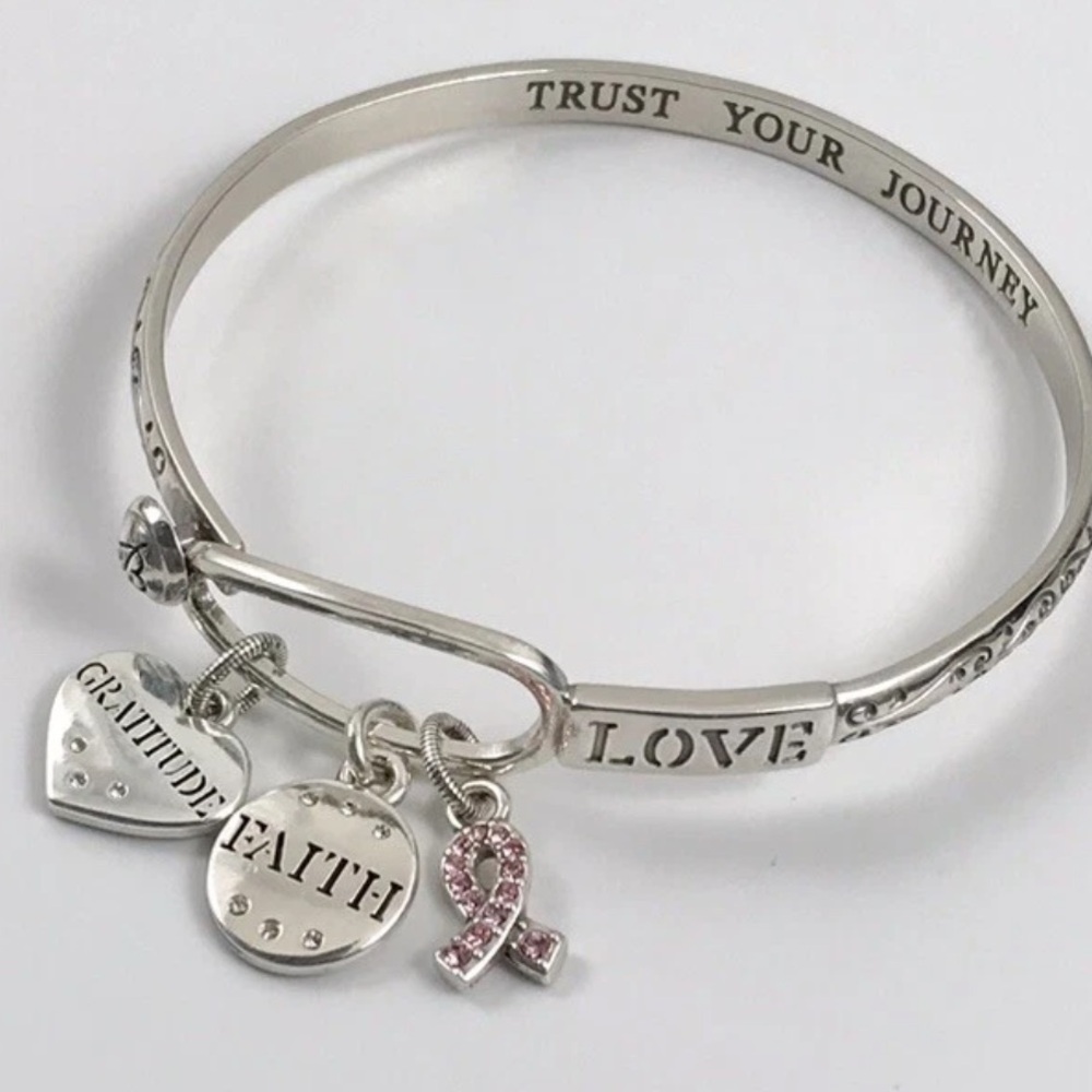 Brighton Power of Pink Collectible Silver Bangle Bracelet with Collectible Tin